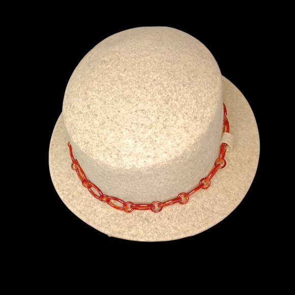 Vintage Women\'s Geo W Bollman  Doeskin Felt Wool Beige Hat Amber Chain Band main image 5